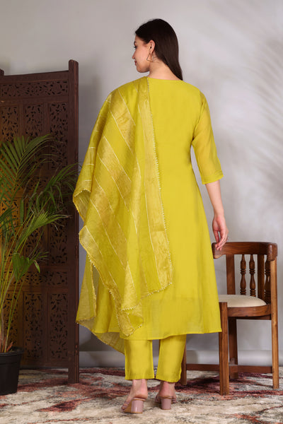 Hand Work Mul Chanderi Suit Yellow