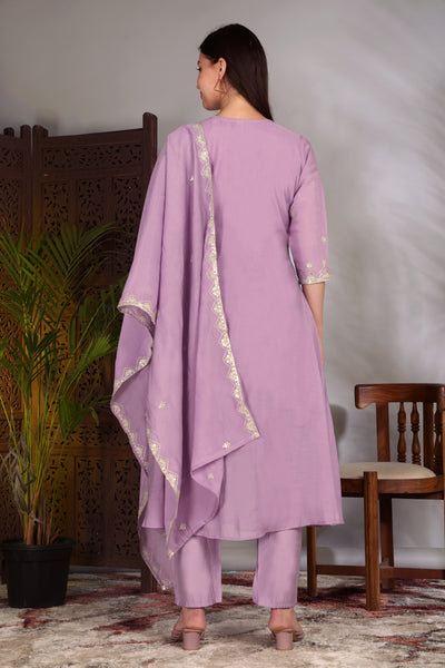 Hand Work Mul Chanderi Suit Purple