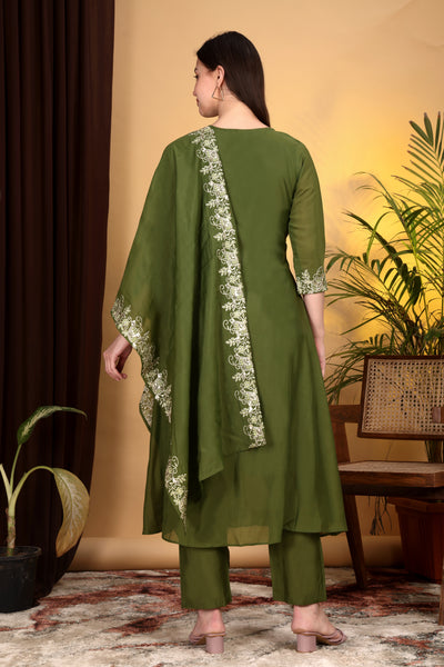 Hand Work Mul Chanderi Suit Mehendi