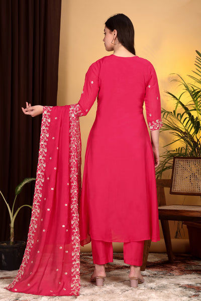 Hand Work Mul Chanderi Suit Pink