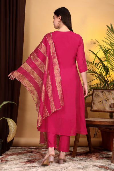 Hand Work Mul Chanderi suit Red