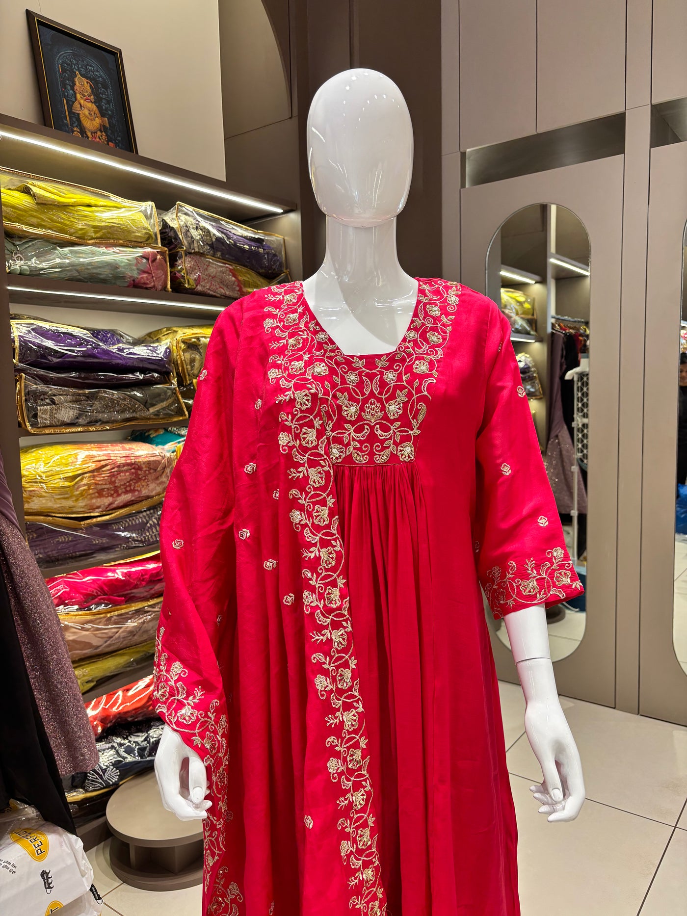 Hand Work Mul Chanderi Suit Pink