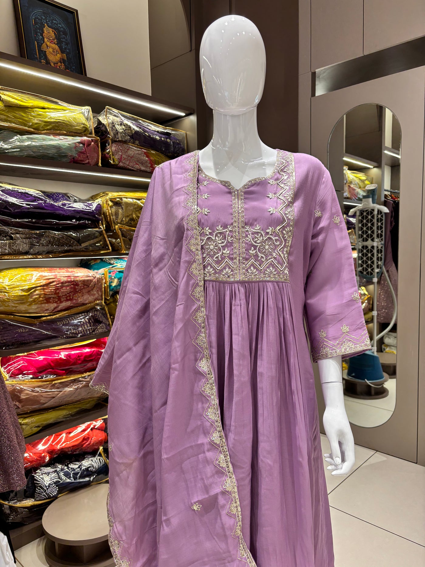 Hand Work Mul Chanderi Suit Purple