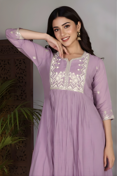 Hand Work Mul Chanderi Suit Purple
